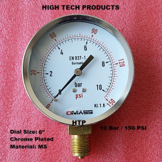 Pressure Gauge 10 Bar / 145 PSI, Chrome Body Dial Size 4 Inch, Reliable Quality In Stock Pressure Gauge 10 Bar / 145 PSI, Chrome Body Dial Size 4 Inch, Reliable Quality In Stock