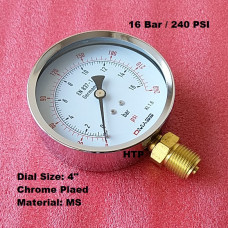 Pressure Gauge 16 Bar / 240 PSI, Chrome Body Dial Size 4 Inch, Reliable Quality In Stock Pressure Gauge 16 Bar / 240 PSI, Chrome Body Dial Size 4 Inch, Reliable Quality In Stock
