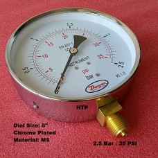 Pressure Gauge 2.5 Bar / 35 PSI, Chrome Body Dial Size 6 Inch, Reliable Quality In Stock Pressure Gauge 2.5 Bar / 35 PSI, Chrome Body Dial Size 6 Inch, Reliable Quality In Stock